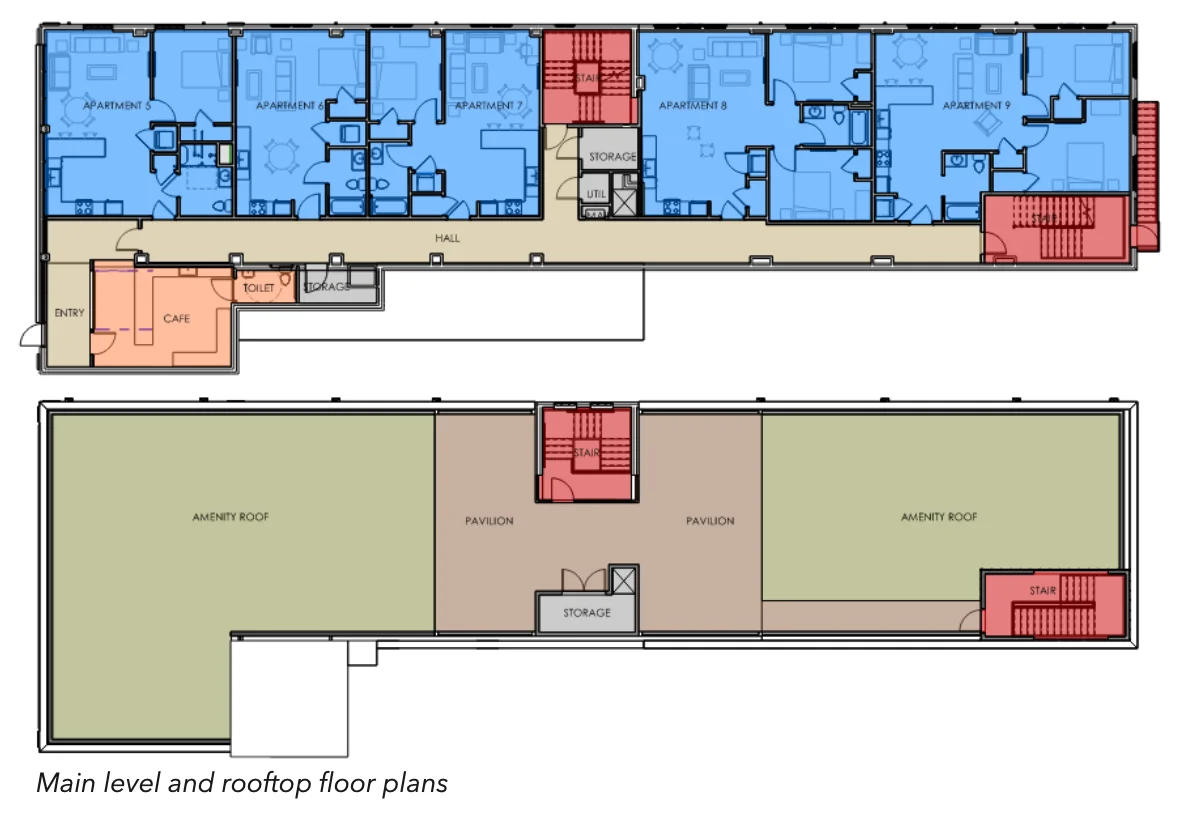 Photo of a floor layout sketch for the rooftop of the Coca Cola building apartments.